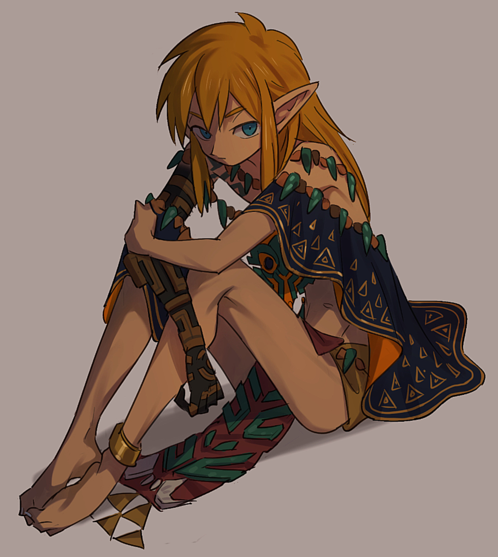 ankle_bracelet blank_background blonde blonde_hair blonde_hair_male blonde_male blue_eyed blue_eyes blue_eyes_male charged_armor_(totk) clenched_feet clothed elf_ears fully_clothed fully_clothed_male gray_background grey_background hylian hylian_ears kokekokeimo link link_(tears_of_the_kingdom) long_hair looking_at_viewer male_only no_background pointy_ears sitting_down tagme tears_of_the_kingdom the_legend_of_zelda