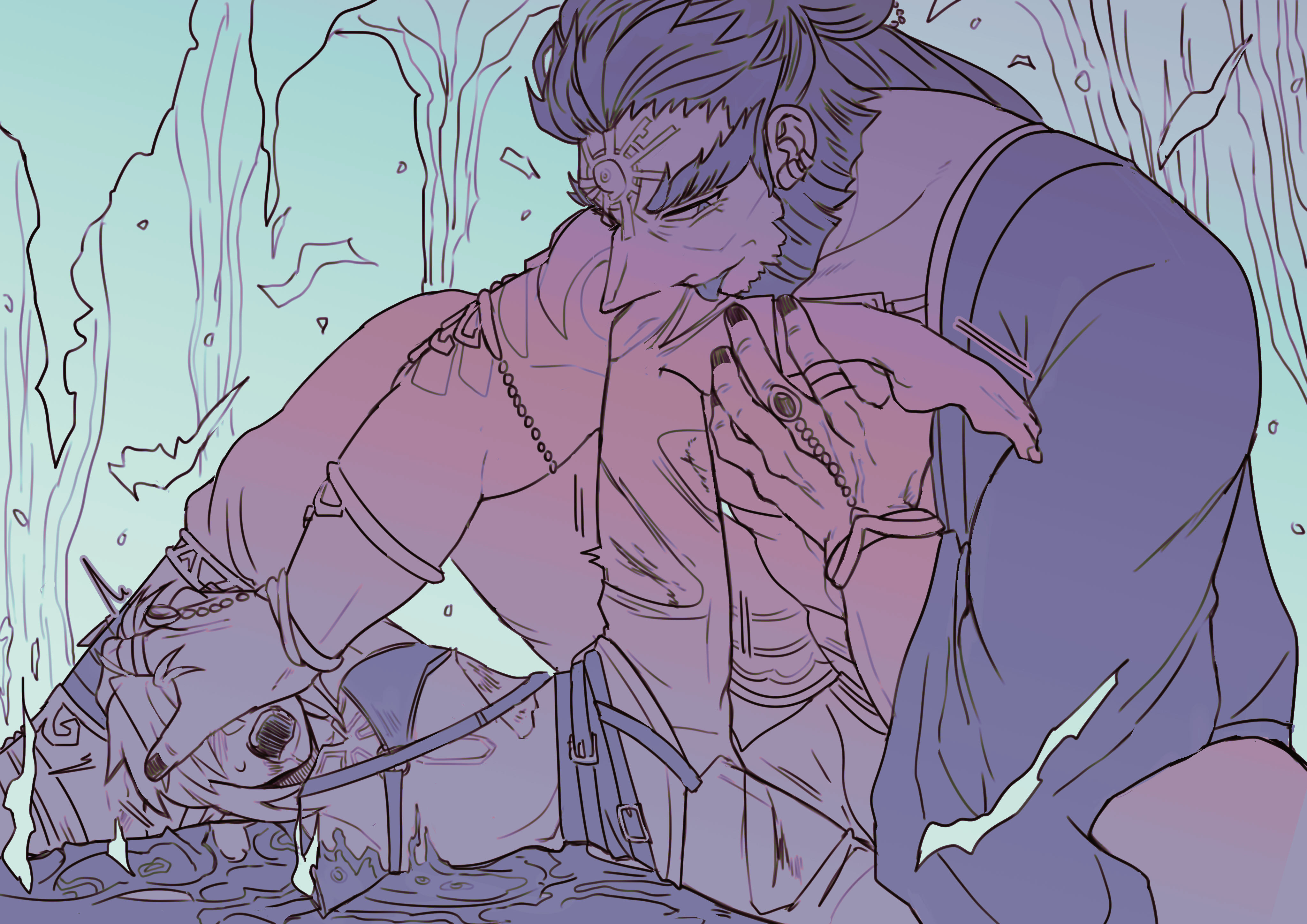 cuts, dubious consent, ganondorf, ganondorf (tears of the kingdom), gay, injury, link, link (tears of the kingdom), male, questionable consent, size difference, tears of the kingdom, the legend of zelda, yaoi, ysk