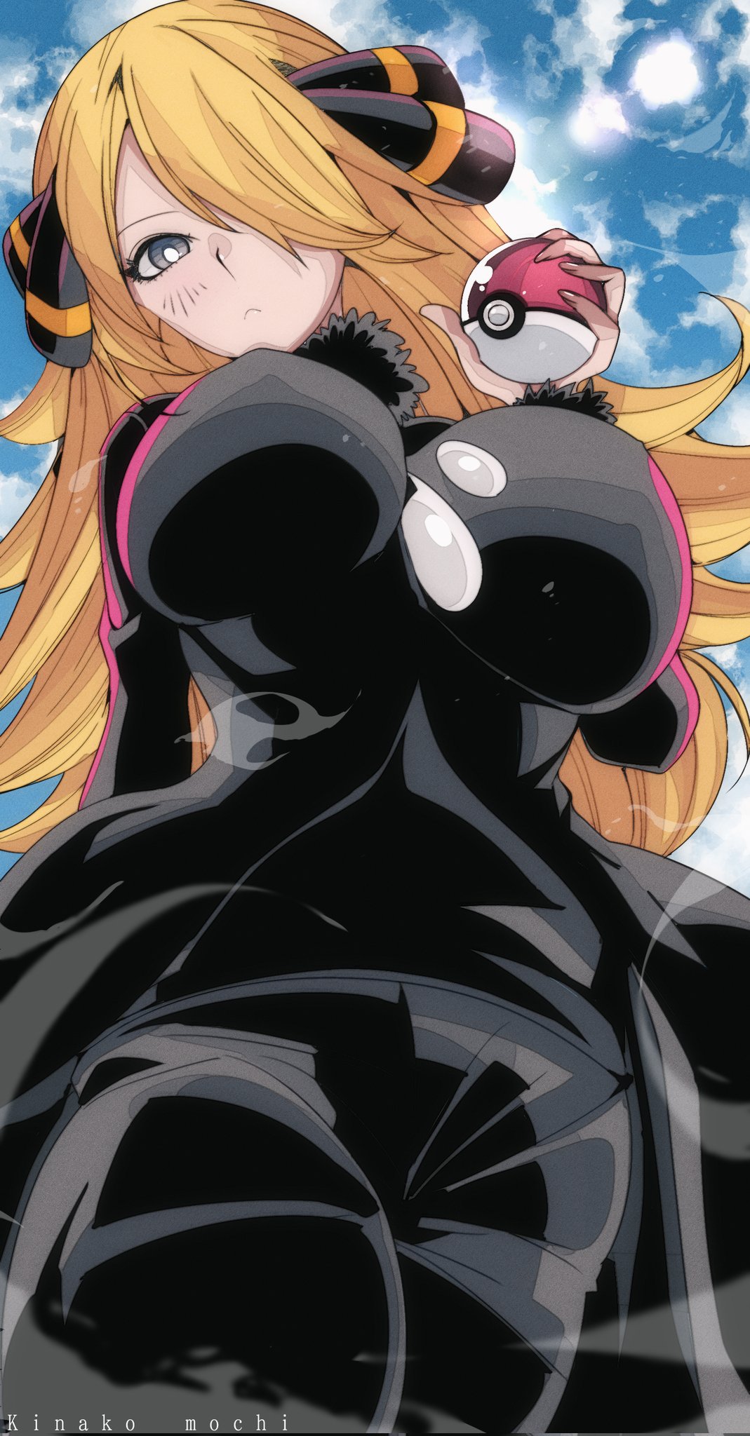 1girls 2024 2d 2d_(artwork) artist_signature bangs big_breasts black_clothing blonde_hair blue_eyes breasts cleavage clothed clothed_female clothing color colored cynthia_(pokemon) fantasy female female_focus female_only femme_fatale full_color fully_clothed game_freak hair hair_ornament hair_over_one_eye hips huge_breasts large_breasts light-skinned_female light_skin long_hair looking_at_viewer manga nails nintendo nipples nipples_visible_through_clothing omochi_db pokémon pokeball pokemon pokemon_adventures pokemon_dppt seductive solo solo_female solo_focus textless tuft video_game video_game_character video_game_franchise video_games voluptuous voluptuous_female