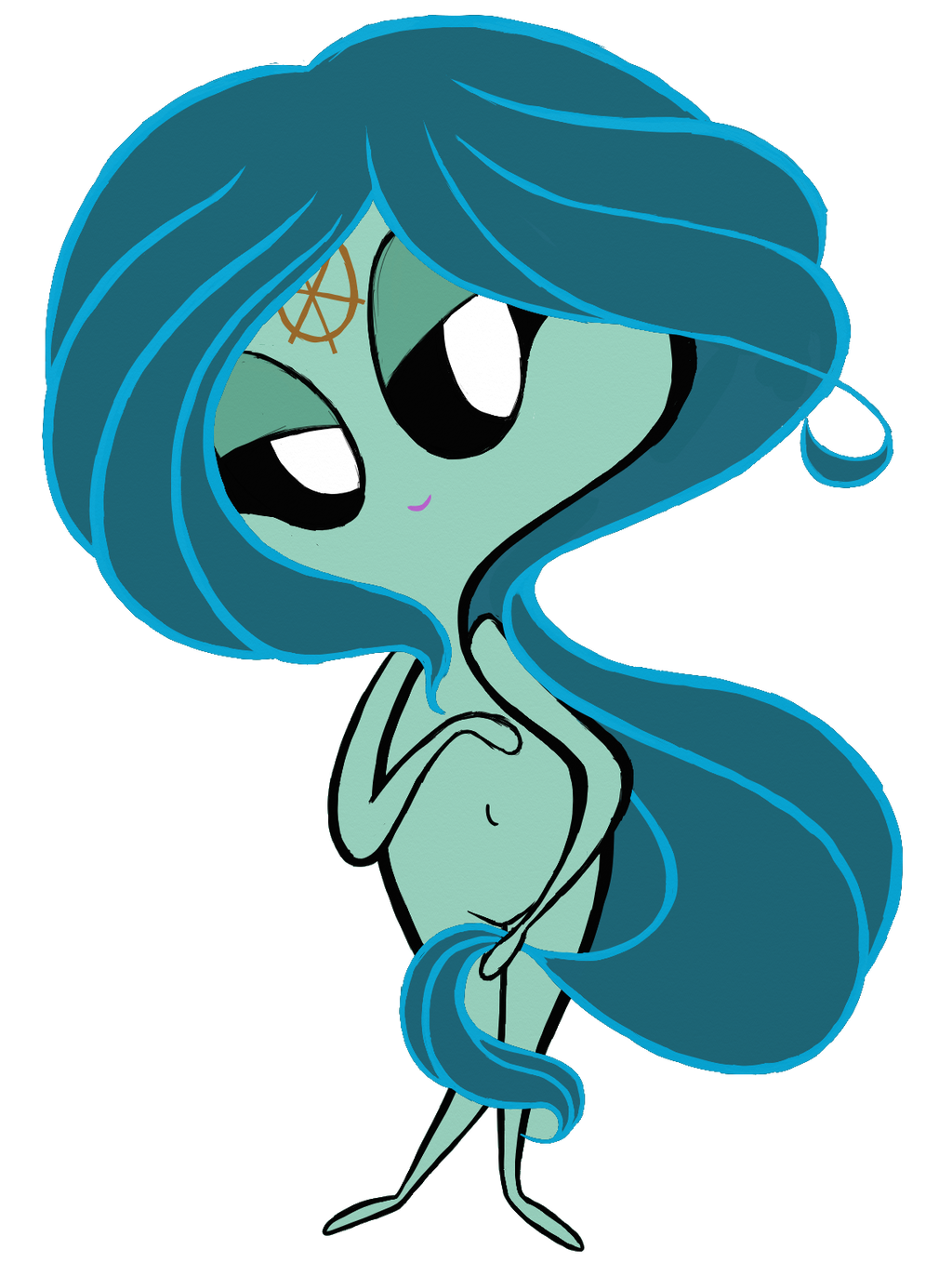 1girls alien aphrodite_(cosplay) barefoot beeza black_sclera blue_hair disney feet fine_art_parody long_hair naked nude nudist nudity public_domain purple_skin sex the_birth_of_venus tummy venus_(cosplay) wander_over_yonder white_pupils