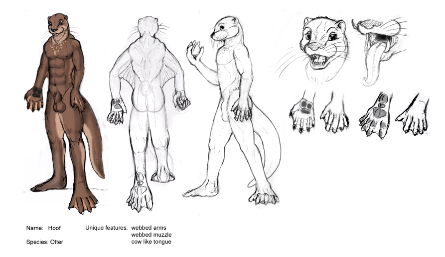 animal_genitalia anthro balls genitals long_tongue lutra_(artist) lutrine male mammal membrane_(anatomy) model_sheet mustelid nude pawpads plantigrade sheath solo standing thick_tail tongue webbed_arms webbed_feet webbed_hands