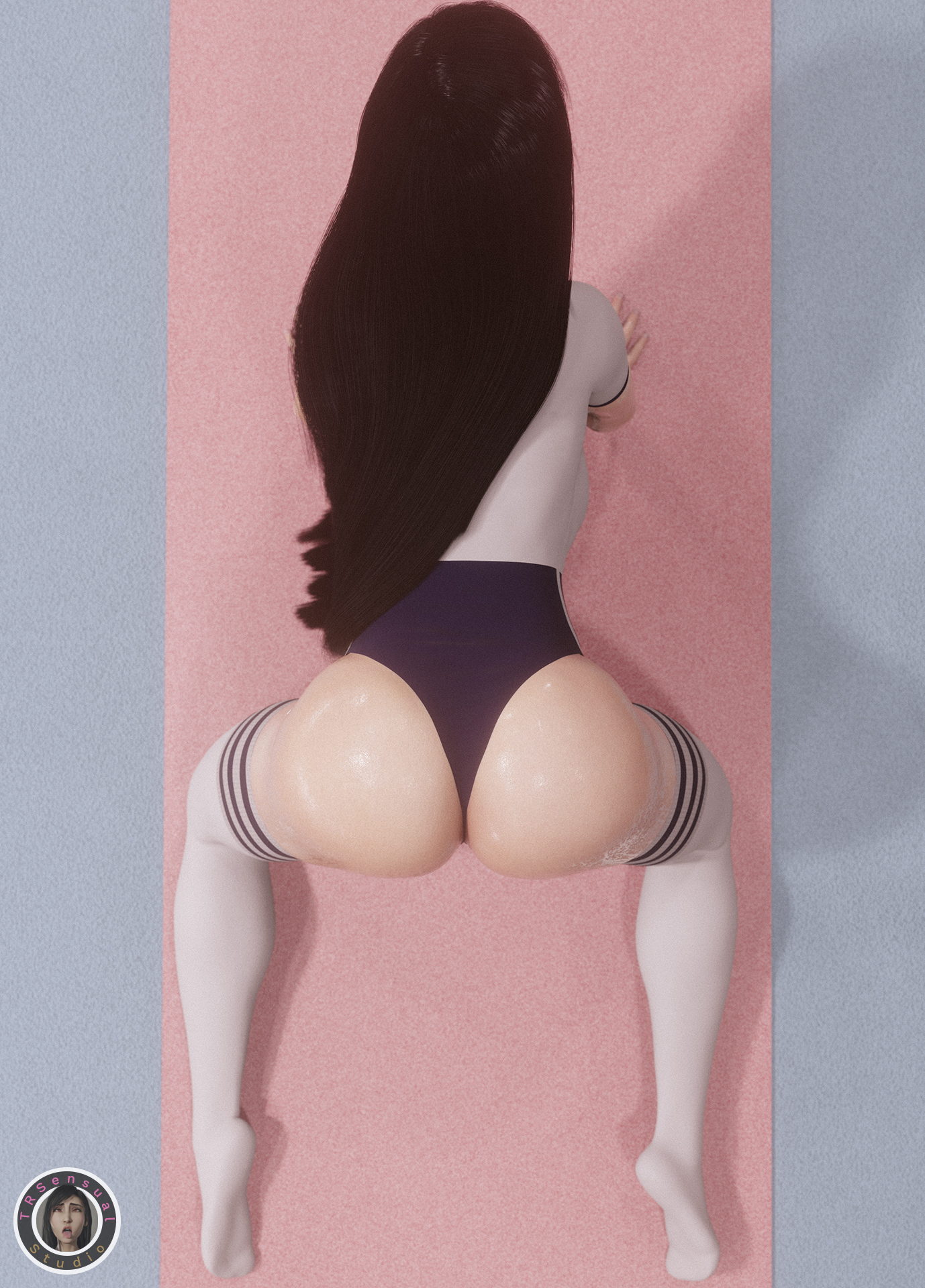 3d, ass, big ass, big breasts, big butt, big thighs, black hair, breasts, female, final fantasy, final fantasy vii, full color, gym, gym clothes, gym uniform, image, image set, long hair, no penetration, red eyes, tifa lockhart, trsensualstudio, watermark, wet, wet body, wet skin, yoga, yoga mat, yoga pose
