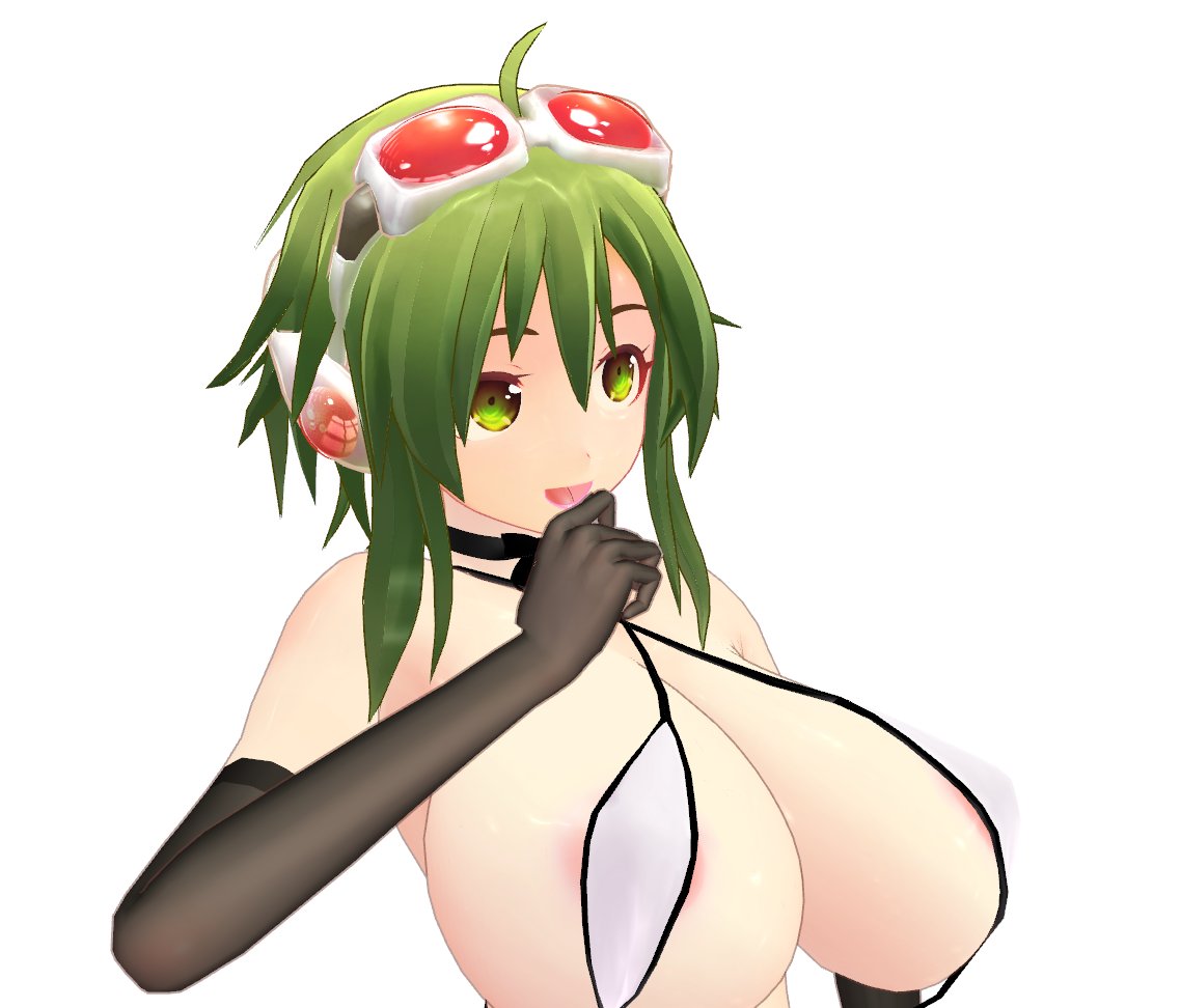 1girls 3d armwear breasts female female_focus female_only goggles goggles_on_head green_eyes green_hair gumi huge_breasts jyb megpoid_gumi mikumikudance mmd nipples vocaloid