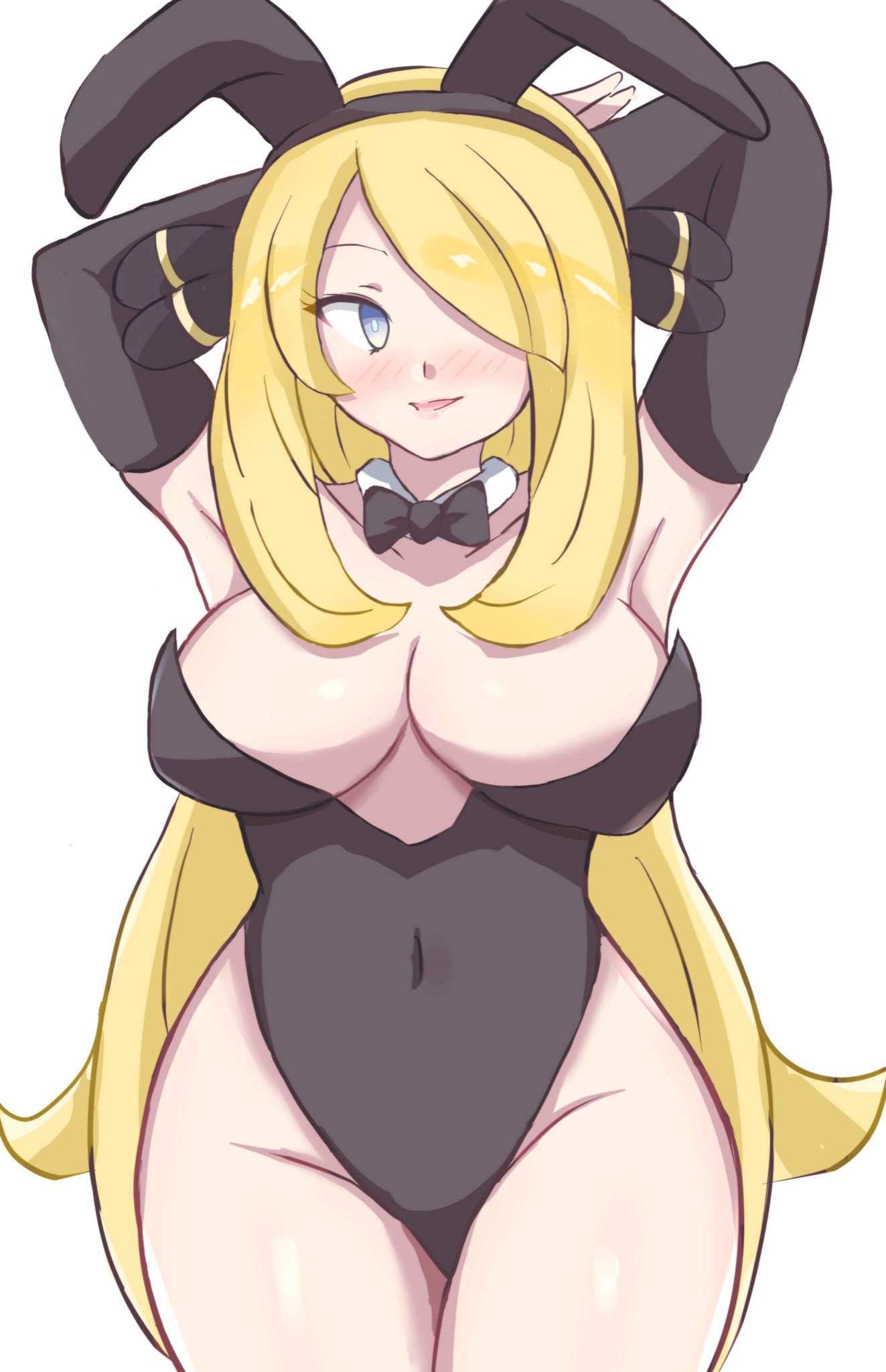 blonde hair, breasts, bunny ears, bunnysuit, cynthia (pokemon), female, female only, nintendo, pokemon, retori tori, solo