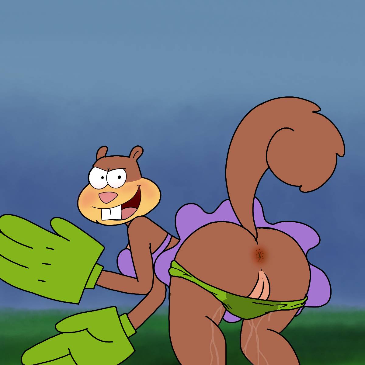 anal ass bikini brown_body brown_fur buckteeth determined exposed furry gloves karate looking_at_viewer mooning nickelodeon nicktoons paramount_pictures parody pussy rear_view sandy_cheeks solo spanky15 spongebob_squarepants spongebob_squarepants_(series) squirrel tail viacom