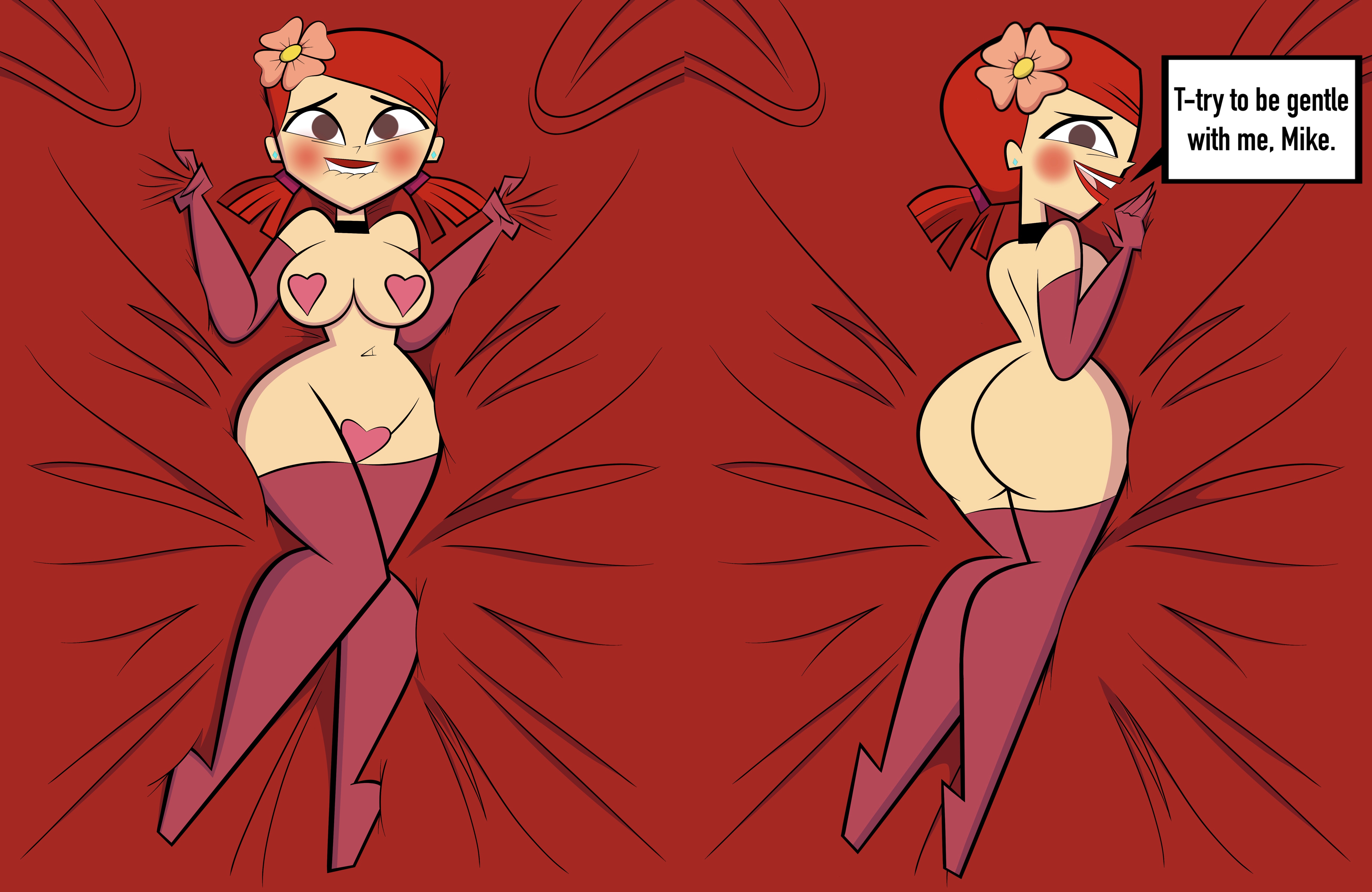 ass, big ass, braided hair, cartoon network, choker, codykins123, elbow gloves, female, flower in hair, heart pasties, hourglass figure, huge ass, light skin, light-skinned female, on bed, ready to fuck, red hair, red lipstick, stockings, thick ass, thick legs, thick thighs, total drama island, total drama: revenge of the island, valentine's day, zoey (tdi)