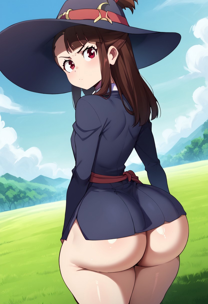 ai_generated akko_kagari ass big_ass big_butt blackwhiplash_(style) bottom_heavy female female huge_ass huge_butt little_witch_academia looking_back massive_ass massive_butt sweat