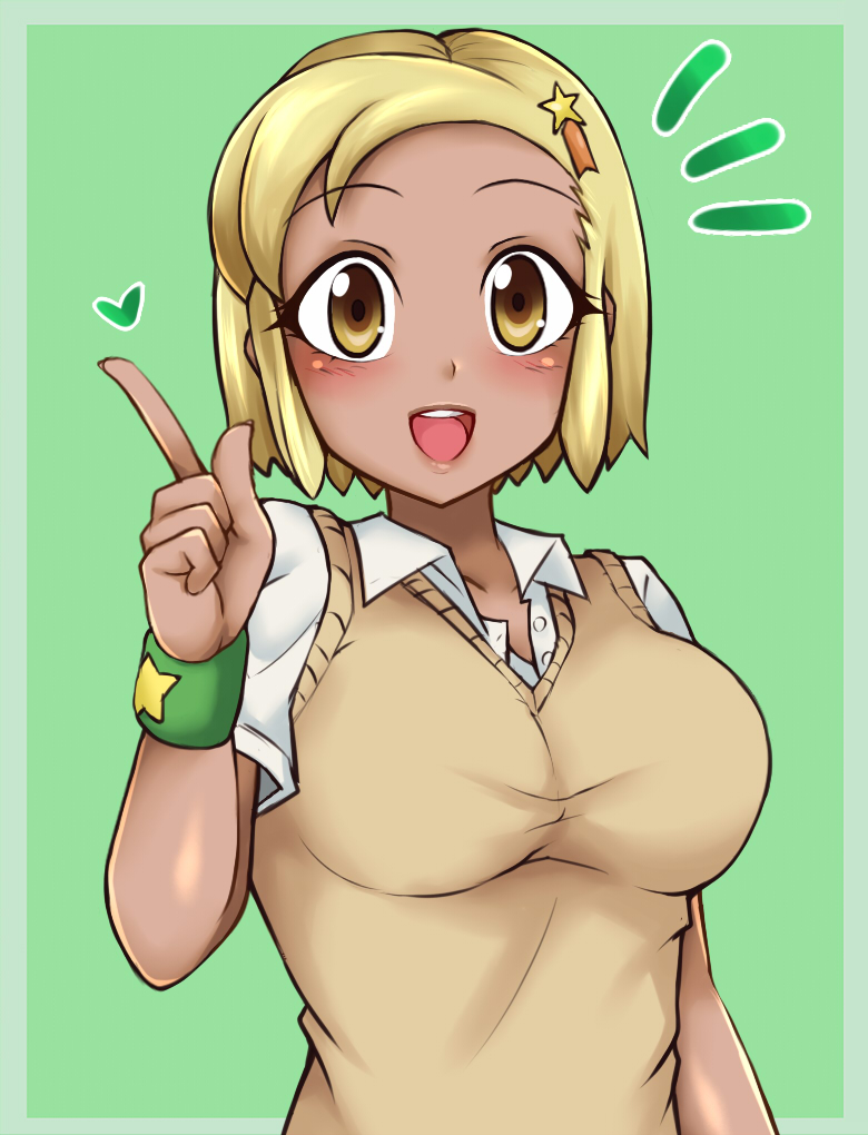 angol_mois beruzumi-m blonde_hair breasts dark_skin female gyaru hair_ornament hairclip heart keroro_gunsou school_uniform sweater_vest