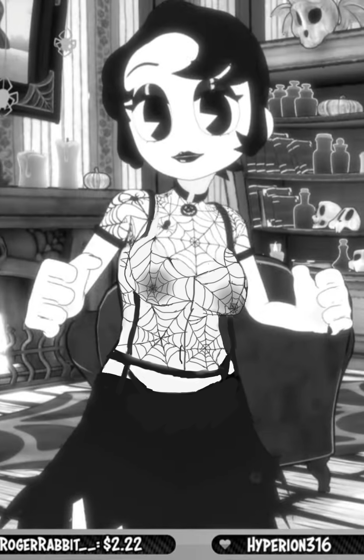 female mesh_shirt monochrome pumpkin_potion skirt suspenders topless virtual_youtuber vtuber