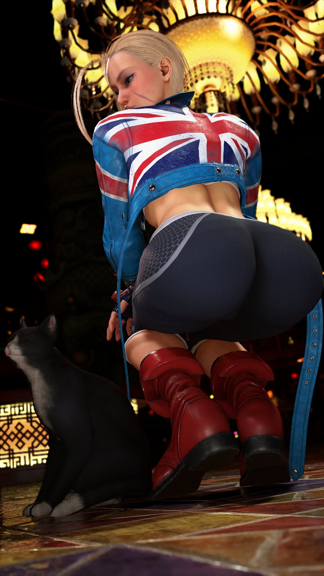 1girls, 3d, ass, ass focus, big ass, blonde hair, cammy white, cammy white (street fighter 6), capcom, feline, female, looking back, sf screenshot, street fighter, street fighter 6