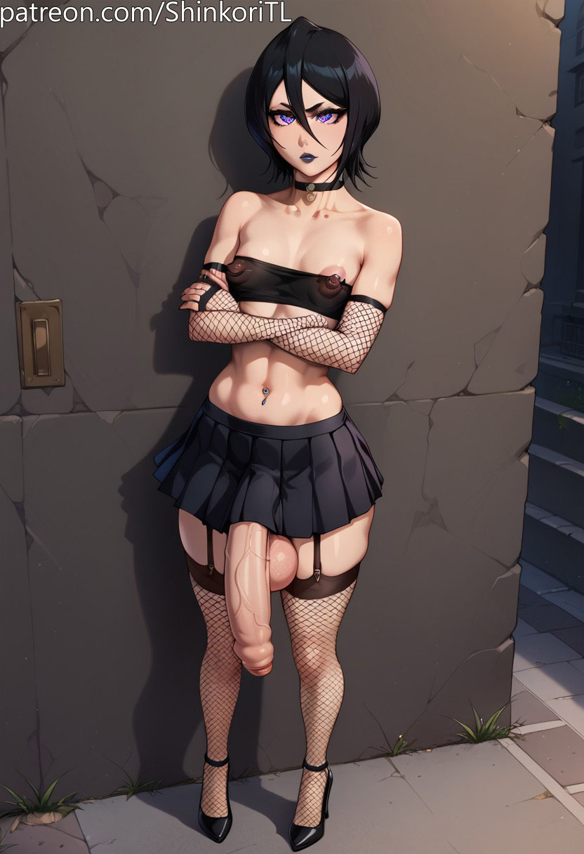 1futa 1futanari ai_generated big_ass big_balls big_butt big_nipples big_penis black_clothing black_hair black_lipstick bleach bleach:_the_thousand-year_blood_war breasts casual_exposure casual_nudity choker crossed_arms exposed_penis fishnet_armwear fishnet_legwear fishnet_stockings fishnets foreskin futa_only futanari garter_belt garter_straps goth goth_girl hair hair_between_eyes high_heels huge_balls huge_cock huge_nipples jewelry kuchiki_rukia large_penis lipstick miniskirt motion_lines navel nipples_visible_through_clothing penis piercing pleated_skirt puffy_nipples purple_eyes shinkoritl short_hair skindentation skirt solo solo_focus solo_futa standing thick_thighs thighhighs toned tube_top tubetop