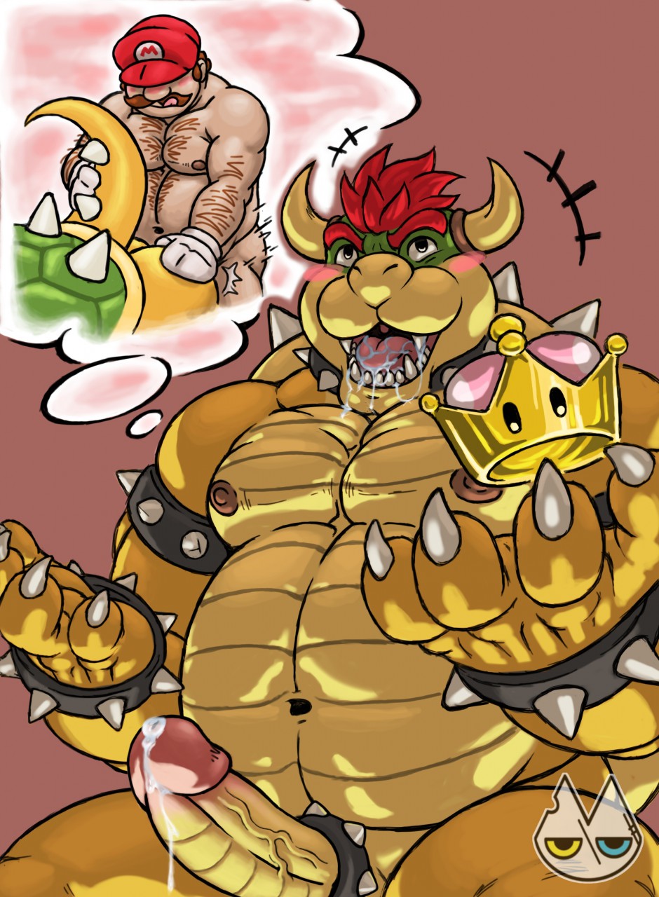 2boys anthro blush bowser clothing cock_ring crown erection gay gay_sex hat headgear headwear hi_res human humanoid_penis j-cock male male_only mammal mario mario_(series) multiple_boys new_super_mario_bros._u_deluxe nintendo nipples open_mouth penis simple_background smile solo_focus standing super_crown super_mario_bros. thought_bubble vein veiny_penis video_games yaoi