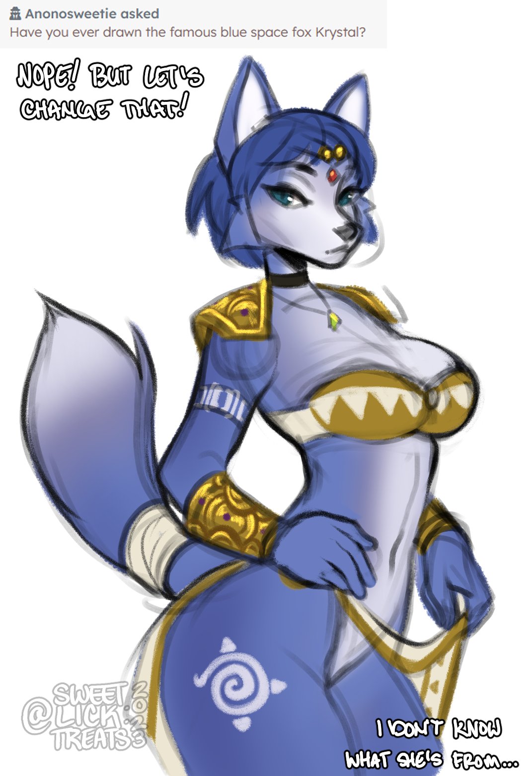 1girls blue_eyes blue_fur blue_hair body_paint bra canine canine_humanoid clothed_female colored_sketch digital_media_(artwork) fox fox_ears fox_tail furry krystal krystal_(star_fox) loincloth loincloth_lift looking_at_viewer markings nintendo no_panties request short_hair sketch solo solo_anthro solo_female star_fox sweetburn sweetlicktreats tagme text three-quarter_portrait tribal_clothing white_clothing