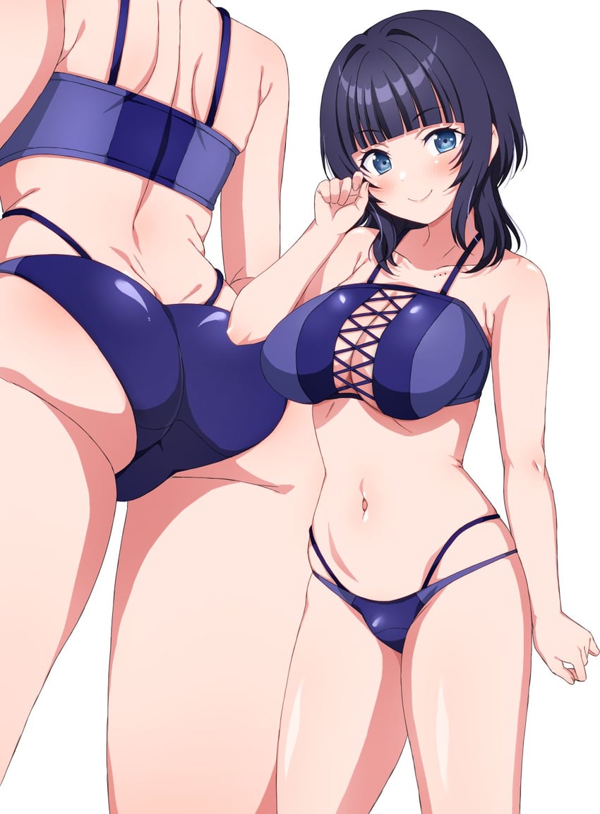 1girls asaka_karin ass big_breasts blue_eyes female large_breasts love_live! love_live!_nijigasaki_high_school_idol_club solo solo_female swimsuit swimwear yamada_taishi