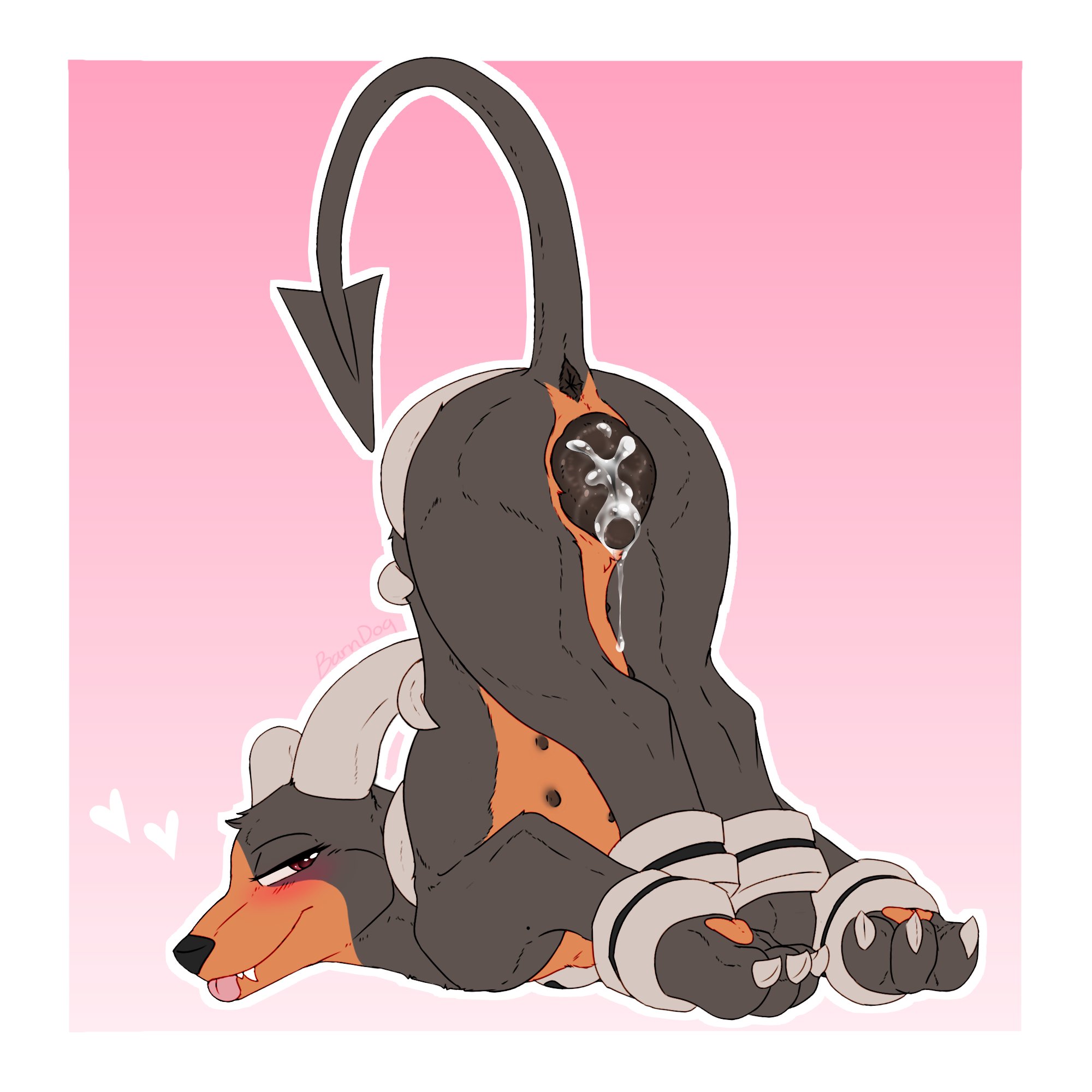 1girls, animal genitalia, ass, ass up, asshole, barndog, bent over, blush, claws, cum, cum in pussy, female, female only, feral, feral only, heart, hellhound, horns, houndoom, looking at viewer, nipples, pawpads, paws, pokemon, presenting hindquarters, pussy, rear view, red eyes, simple background, tail, tongue, tongue out, vagina