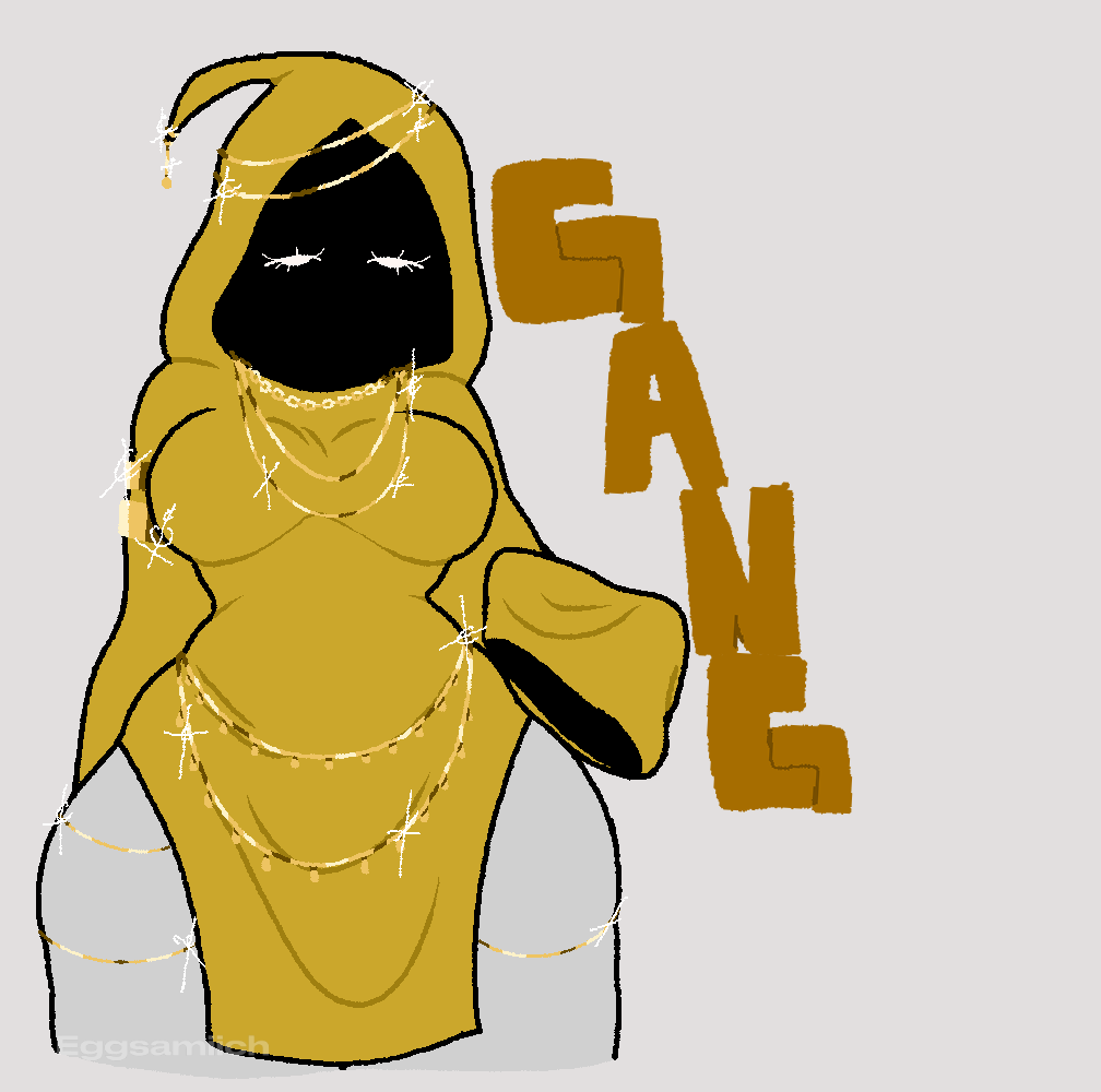 1girls eggsamiich female gold_(metal) gold_jewelry gray_background grey_body grey_skin hooded_robe meme shadow_wizard_money_gang shiny solo_female tagme white_background white_body white_hair yellow_clothes yellow_robe