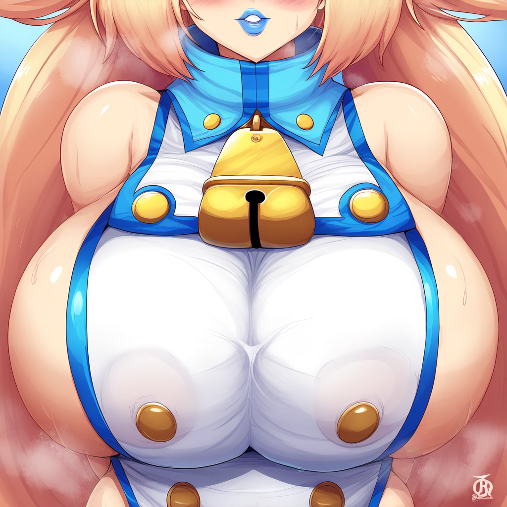 ai_generated bell_collar bimbofication blazblue blonde_hair blue_lipstick isoai massive_breasts nai_diffusion nipples_visible_through_clothing platinum_the_trinity pursed_lips revolverwingstudios_(style)