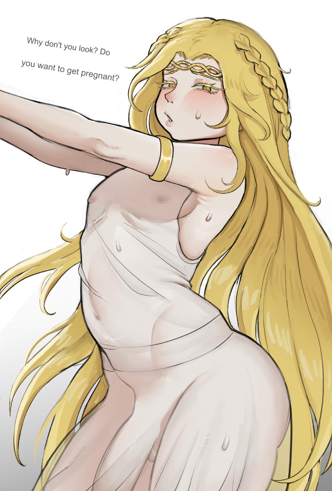 1boy, ass, big ass, blonde hair, bulge, elden ring, femboy, femboy only, fromsoftware, hung femboy, hung trap, male, miquella, penis, see-through, shadow of the erdtree, suthep, sweaty, thick thighs, translated