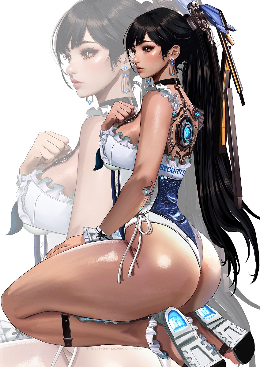 1girls 2024 2d 2d_(artwork) android android_girl ass bangs big_ass big_breasts big_butt black_hair breasts brown_eyes butt choker cleavage clothed clothed_female clothing color colored curvaceous curvy curvy_body curvy_female curvy_figure ear_piercing eve_(stellar_blade) female female_focus female_only femme_fatale full_color fully_clothed hair hair_ornament hips huge_ass huge_butt jewelry kittymiya kneeling large_ass large_breasts large_butt legs light-skinned_female light_skin lips long_hair ponytail pose posing seductive shift_up solo solo_female solo_focus stellar_blade textless thick_thighs thighs video_game video_game_character voluptuous voluptuous_female