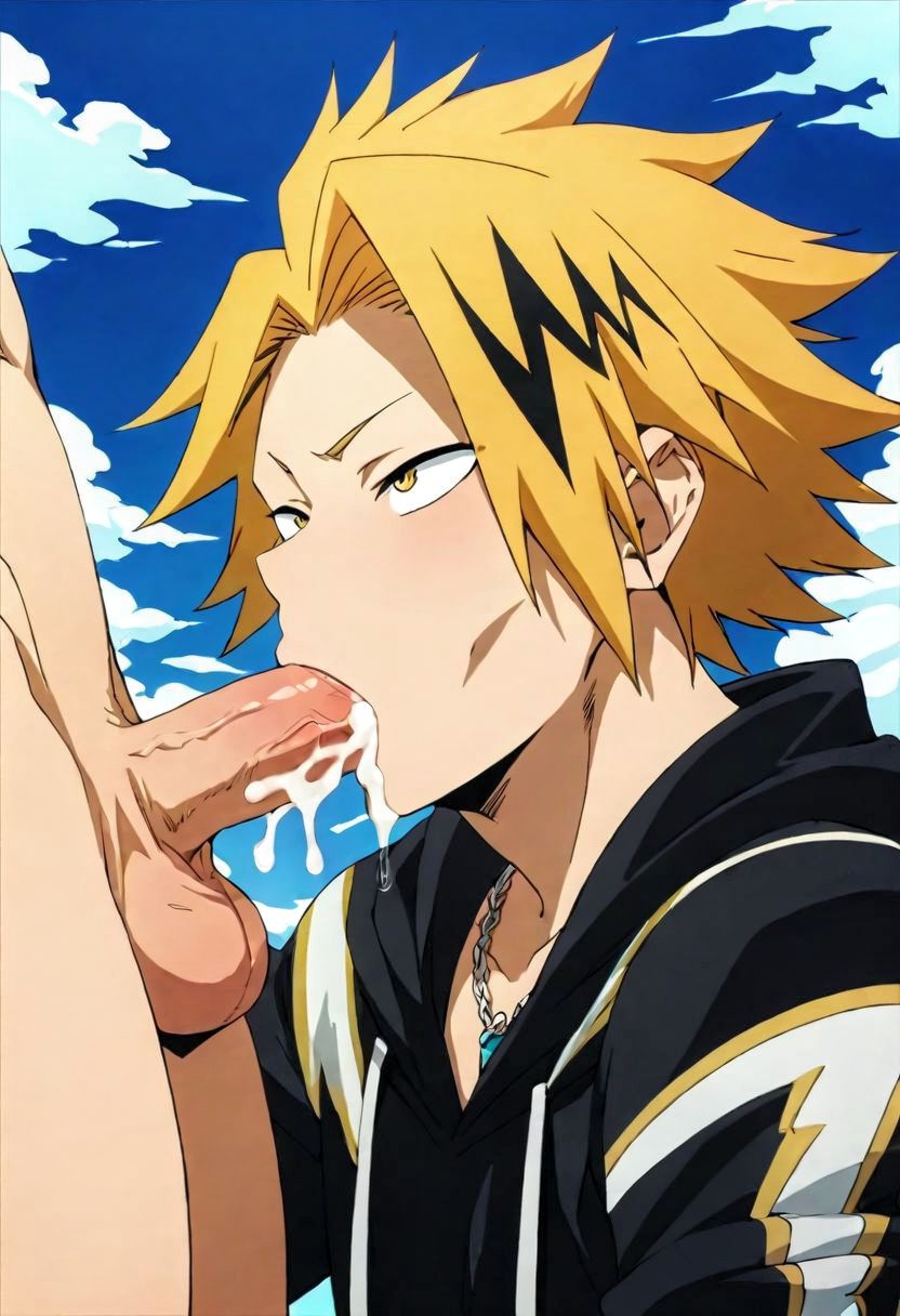 2boys ai_generated blowjob boku_no_hero_academia cum cum_in_mouth denki_kaminari erection fellatio gay gay_sex male male/male male_fellating male_fellating_male male_focus male_only my_hero_academia oral oral_sex yellow_hair