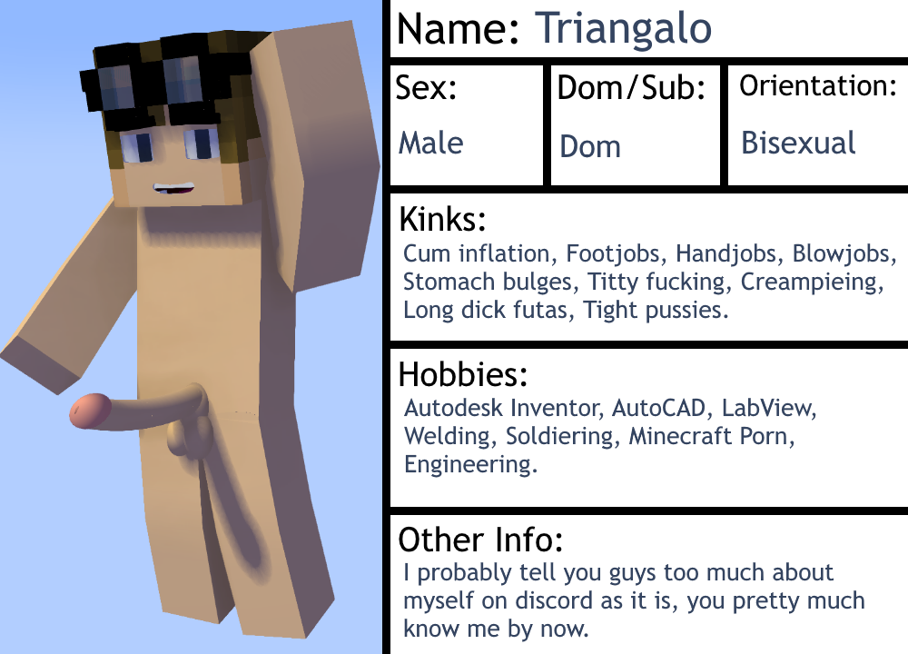 1boy 3d big_penis english_text erection goggles goggles_on_head looking_at_viewer male male_only minecraft model_sheet nude penis smile solo testicles text triangalo