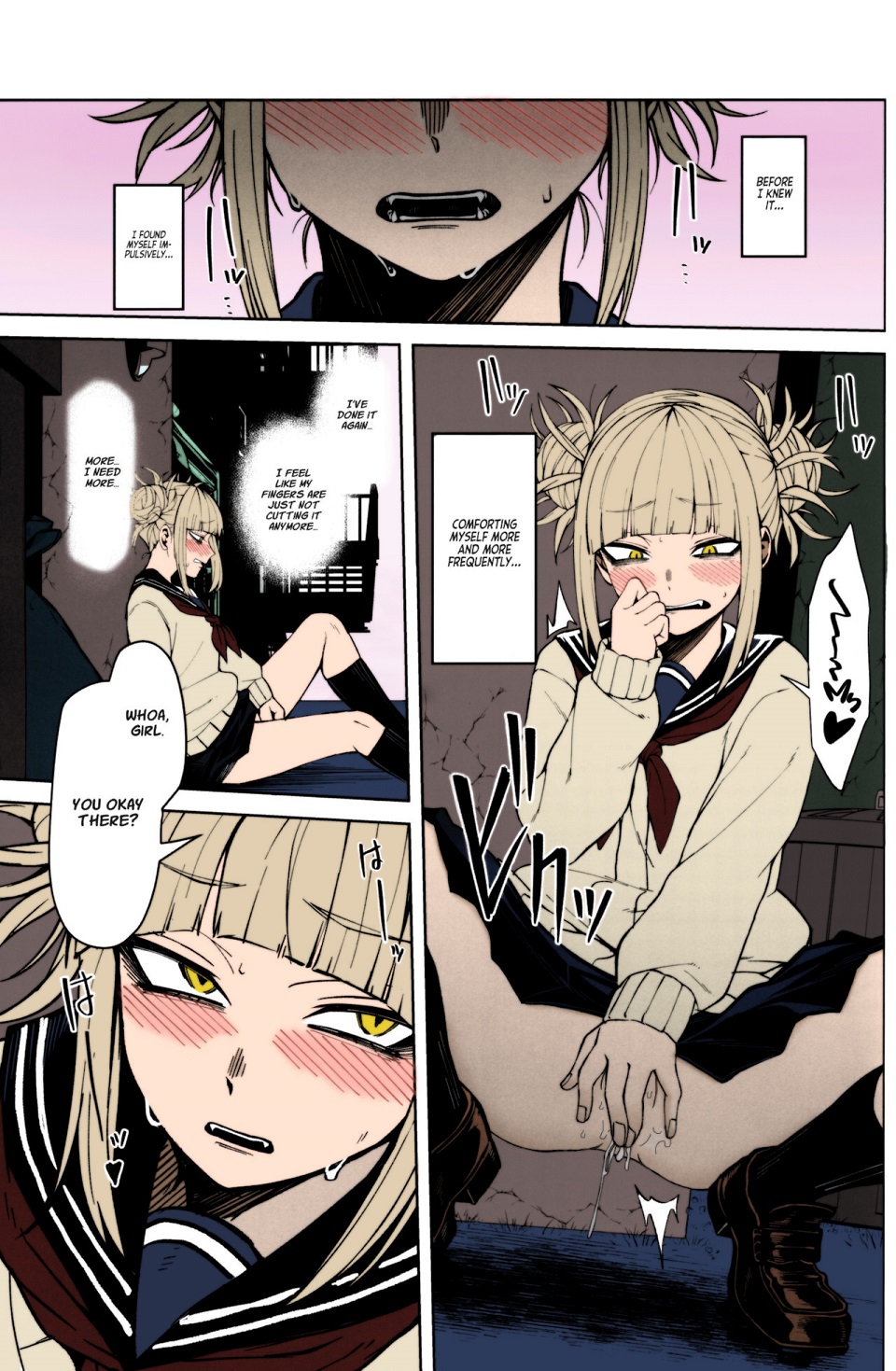 1girls, alley, blonde hair, blonde-haired female, blush, blush lines, boku no hero academia, double bun, fangs, female, fingering, himiko toga, kobaji, light skin, looking at viewer, looking back, masturbation, messy hair, my hero academia, no panties, phone, pussy, pussy juice, pussy juice drip, school uniform, schoolgirl, sitting on floor, skirt, smiley face, socks, standing position, sweating, tagme, third-party edit, uncensored, yellow eyes