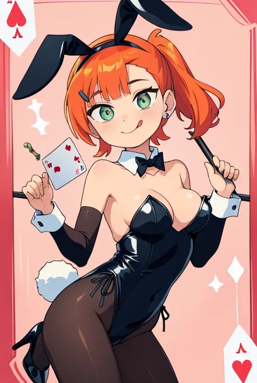 1girls, ai generated, ben 10, breasts, bunny ears, bunny girl, bunny tail, bunnysuit, female, female only, gwen tennyson, high heels, smile, solo, tongue, tongue out