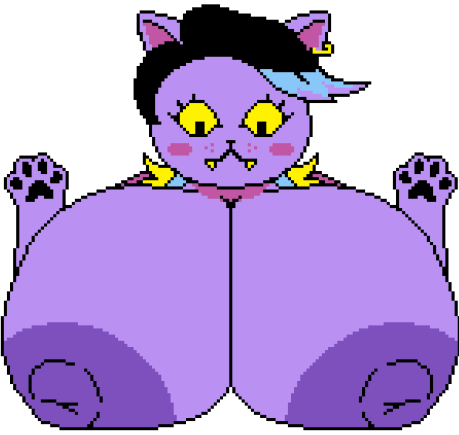 2024 alpha_channel anthro areola big_areola big_breasts big_nipples black_hair black_pawpads blue_clothing blue_highlights blue_overalls blush breasts catty_(undertale) clothed clothing digital_media_(artwork) domestic_cat ear_piercing ear_ring exposed_breasts eyelashes fangs felid feline felis female fingers fur gold_ear_ring hair highlights_(coloring) huge_areola huge_breasts huge_nipples looking_at_breasts looking_at_own_breasts looking_at_self looking_down_at_self low_res mammal mouth_closed nipples overalls pawpads piercing pixel_(artwork) purple_body purple_ears purple_face purple_fur raised_hand ring_piercing simple_background smile solo teeth third-party_edit transparent_background undertale_(series) wardrobe_malfunction yellow_sclera yellow_teeth yukinikkifurry