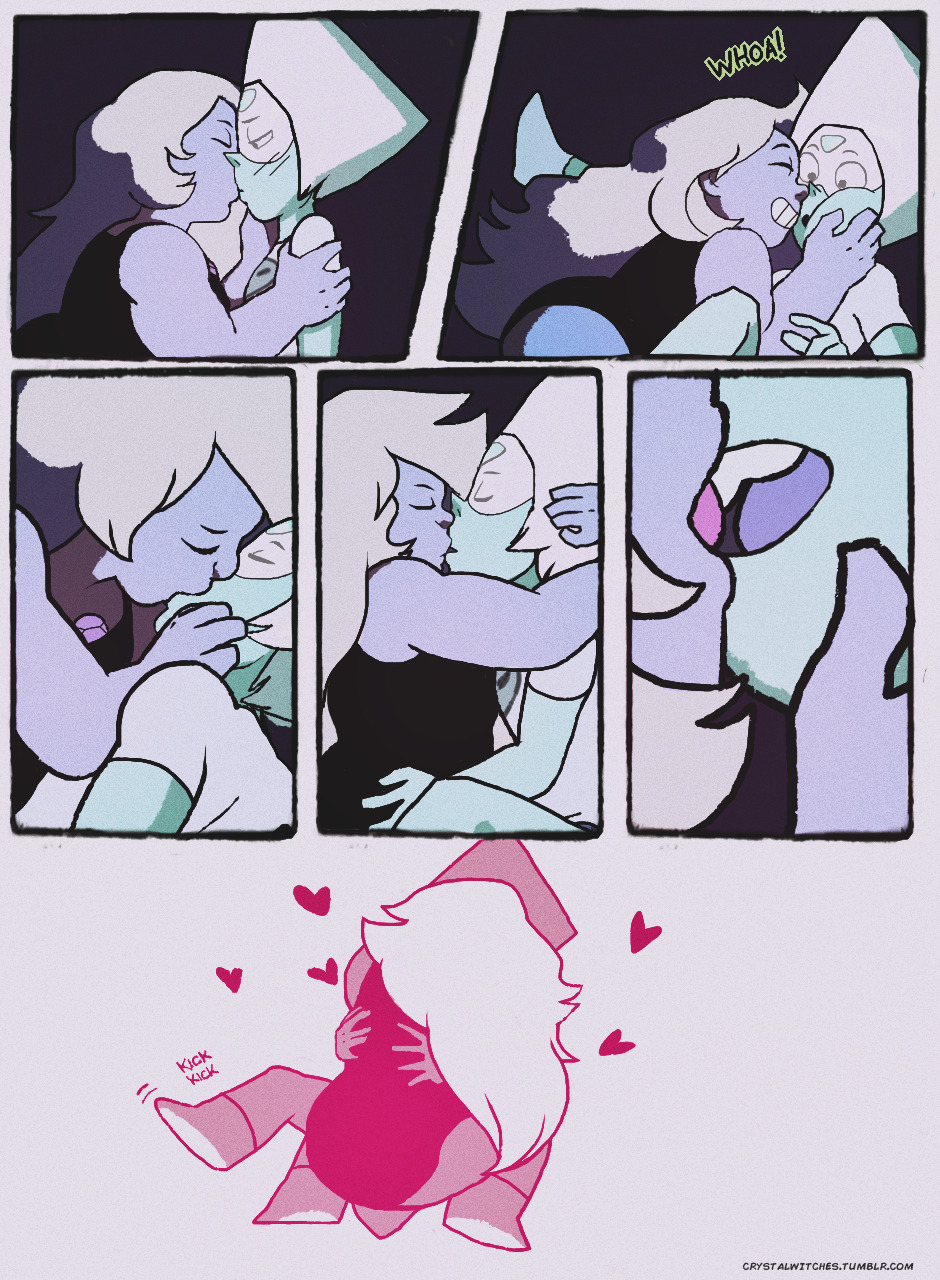 amethyst_(steven_universe) cartoon_network comic crystalwitches english_text first_kiss gem_(species) kissing making_out peridot_(steven_universe) steven_universe wholesome yuri