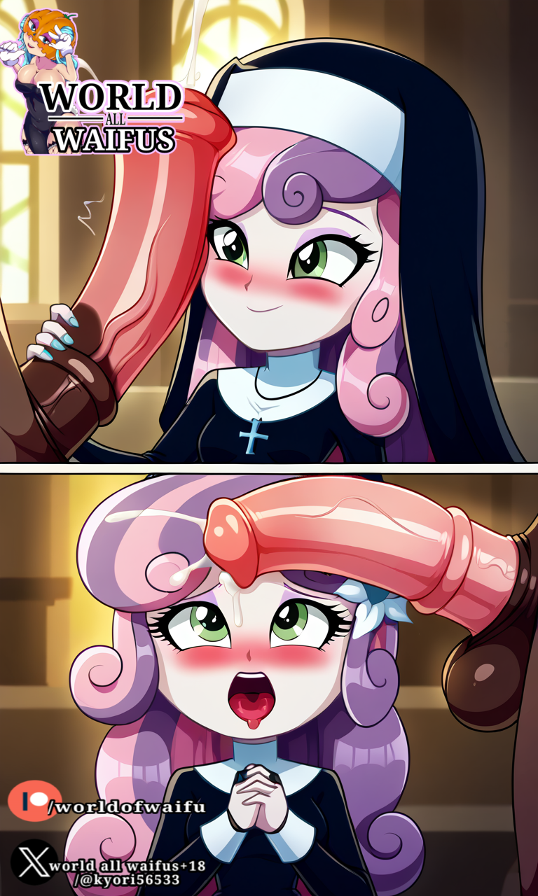 ai_generated blowjob equestria_girls horse_penis mlp_g4 my_little_pony my_little_pony_friendship_is_magic nun nun_outfit sweetie_belle_(mlp)