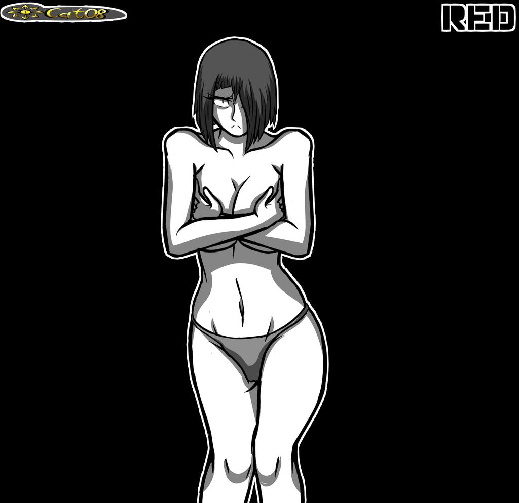 bete_noire betty_noire big_breasts black_hair breasts covering_breasts glitchtale legs naked no_bra no_color panties scared scared_expression shy