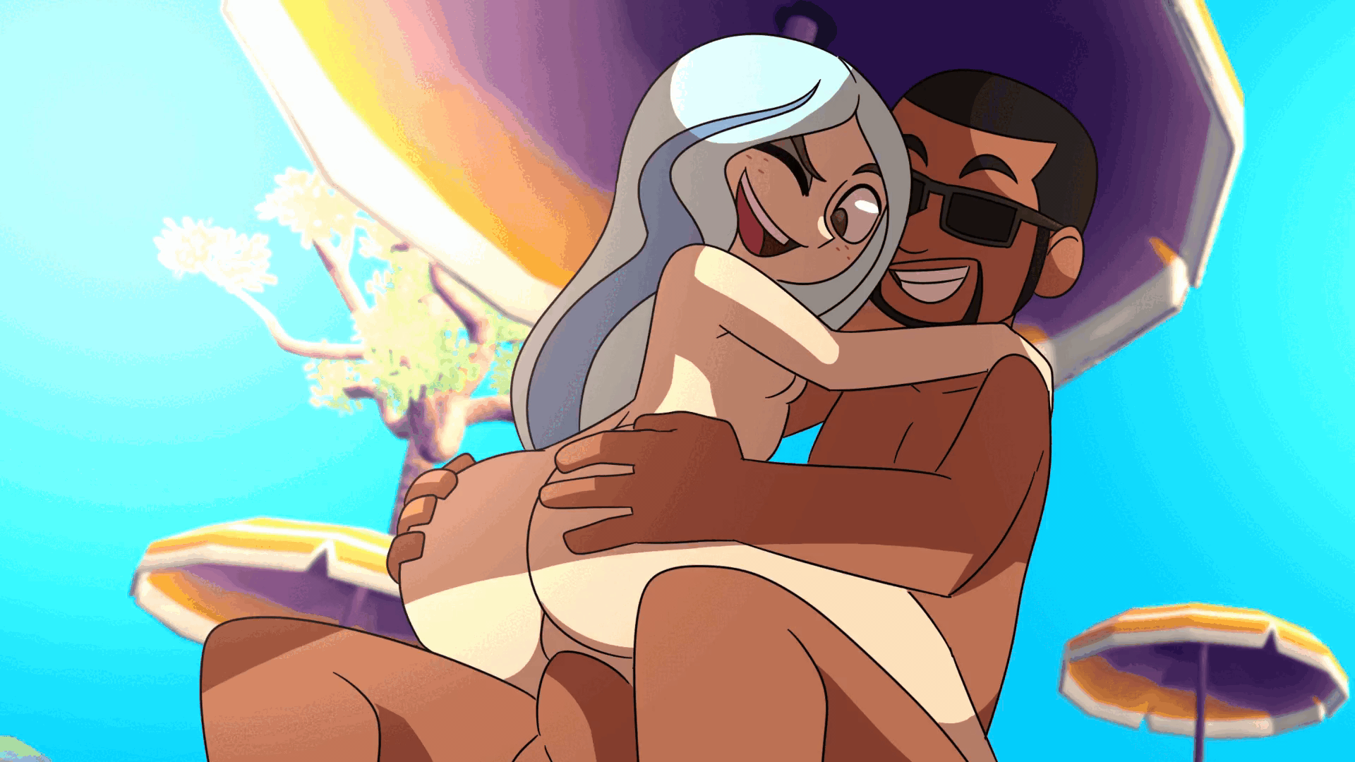 andrea davenport, animated, ass, dark skin, dark-skinned male, disney, disney channel, female, interracial, light blue hair, light skin, light-skinned female, male, shortstack, the ghost and molly mcgee, white female