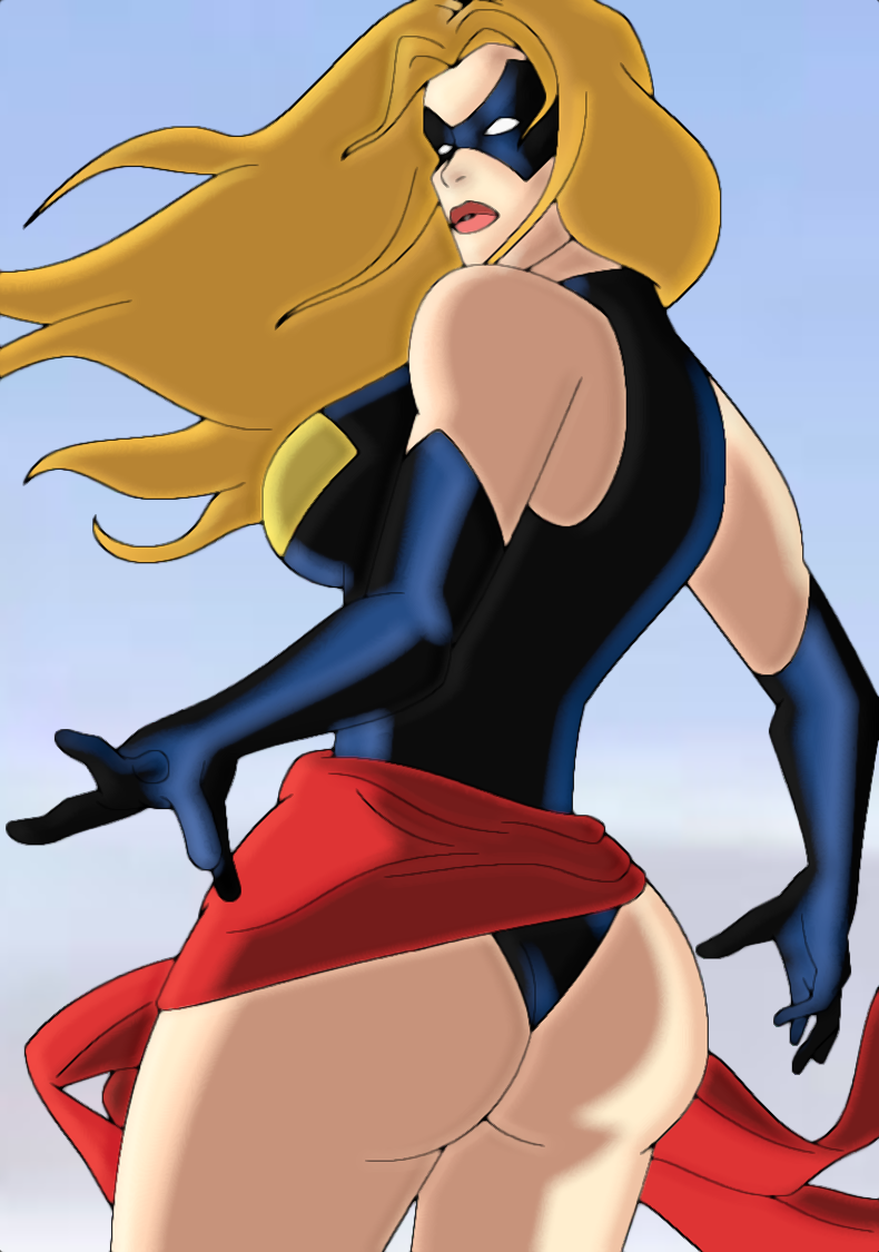 arm_length_gloves ass ass_focus black_gloves black_leotard blonde_hair boots carol_danvers gloves leotard marvel marvel_comics mask masked ms._marvel ms._marvel_(carol_danvers) red_sash sash superheroine taking_picture the_avengers:_earth&#039;s_mightiest_heroes thong thong_leotard webart20