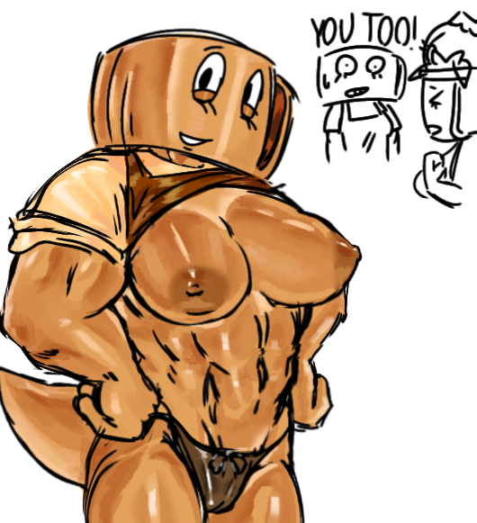 bassie (dandy's world), big breasts, bobette (dandy's world), butttoeeater, dandy's world, dandys world, dinosaur tail, flashing, flashing breasts, muscular, muscular female, panties, raised clothing, raised dress, see-through panties, shelly (dandy's world), tail, toned, toned female
