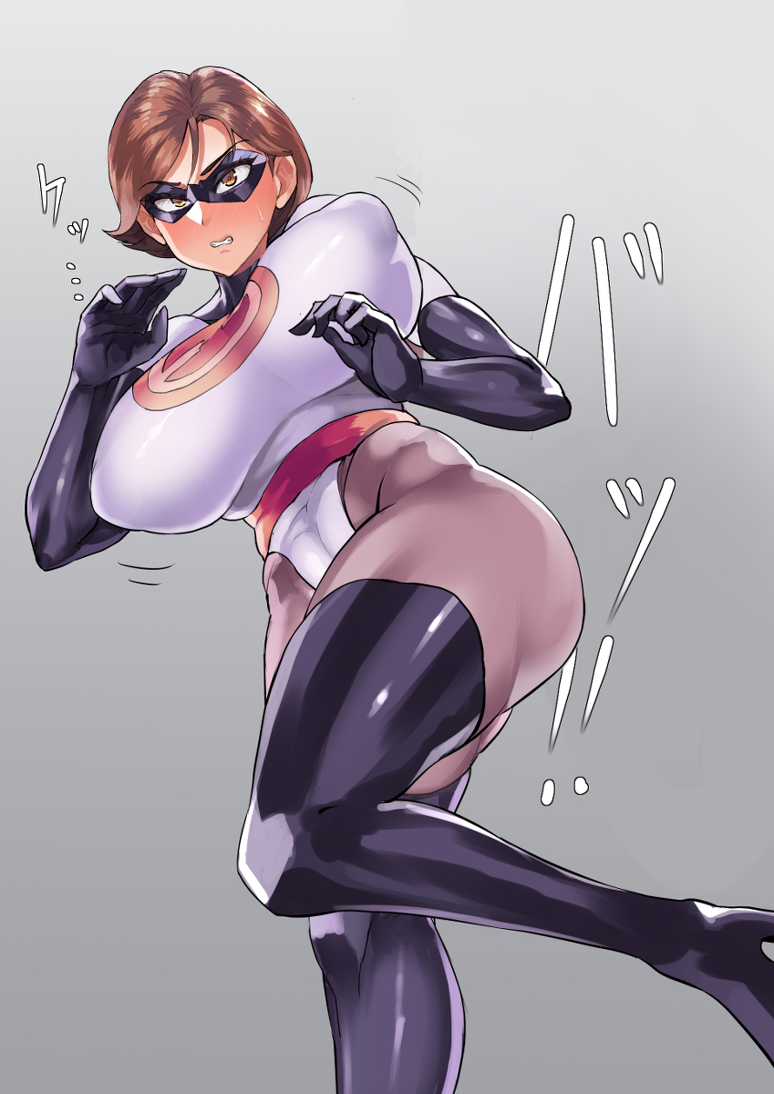 alternate_costume alternate_version_available elastigirl elastigirl_(the_incredibles_2_supersuit) fighting_stance helen_parr huge_breasts leotard slim_waist superheroine the_incredibles the_incredibles_2