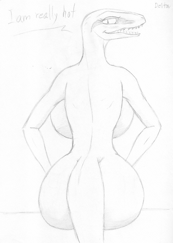 anthro anubis-13 breasts delta_(jurassic_world) dinosaur jurassic_park jurassic_world looking_back monochrome raptor tail teeth text