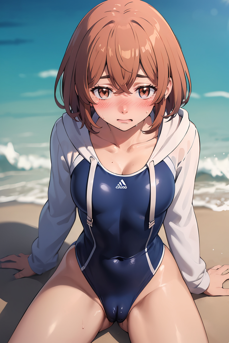 1girls 1woman 2d ai_generated beach brown_eyes brown_hair commentary_request delinquent female gangster hinata_tachibana pussy pussy_juice semi_nude tachibana_hinata tokyo_revengers vagina