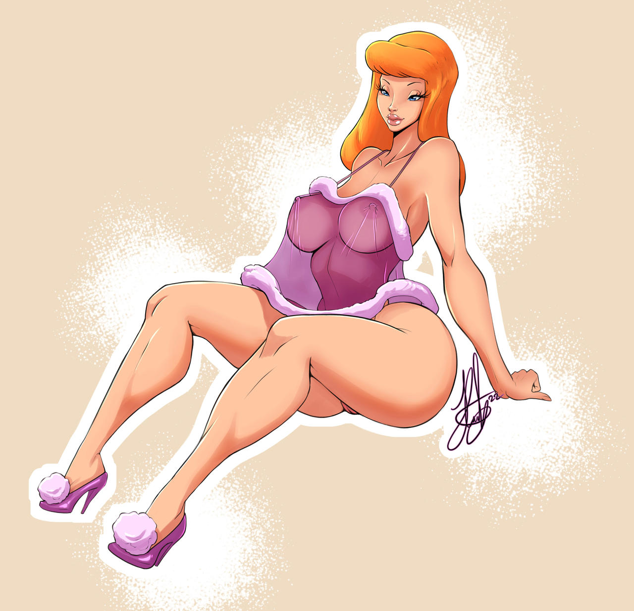 1girls breasts daphne_blake female female_only hanna-barbera henrik-drake hhammerh high_heels hourglass_figure human light-skinned_female orange_hair purple_heels purple_outfit scooby-doo sexy_pose sitting solo solo_female tagme voluptuous voluptuous_female