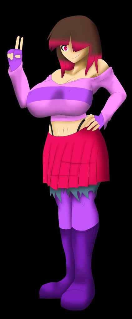 bete_noire betty_noire big_breasts boots breasts brown_hair glitchtale long_socks pink_shirt purple_boots purple_shirt purple_socks red_eyes red_hair red_skirt skirt undertale undertale_au undertale_fanfiction