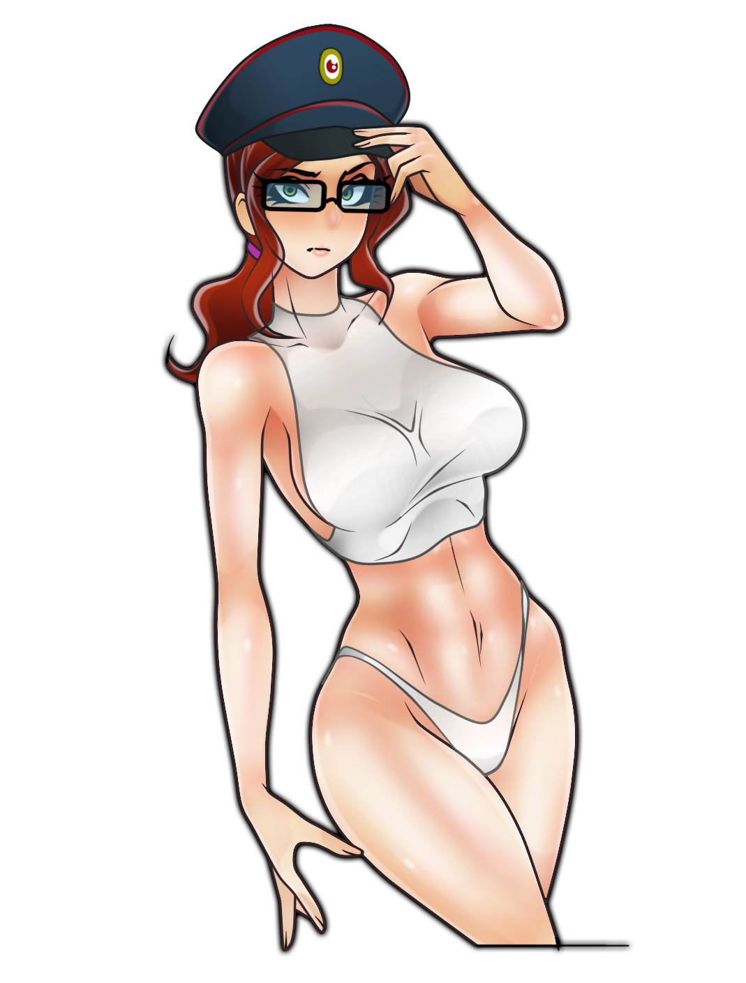 breasts, female, female focus, glasses, green eyes, jago dibuja, living with hipstergirl and gamergirl, long hair, original character, red hair, sophie (living with hipstergirl and gamergirl), white panties