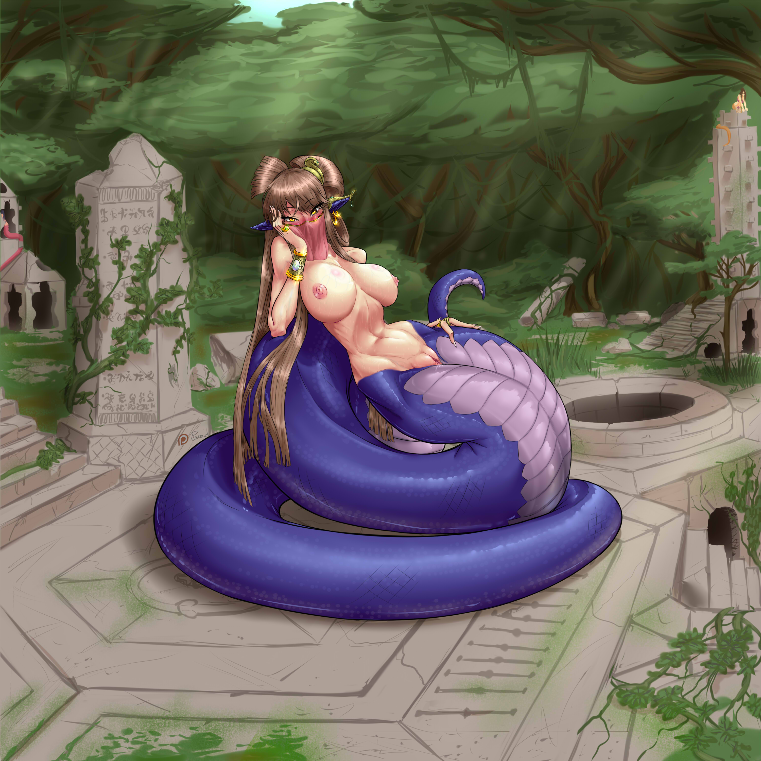 female, lamia, monster girl, naga, plasmidhentai, snake girl, veil