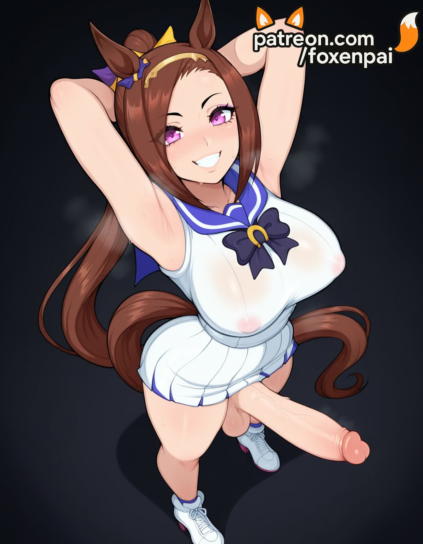 1futa, 2025, ai generated, animal ears, artist name, blush, breasts, brown hair, bust, chest, cock, covered nipples, dick, erection, foxenpai, futanari, grin, hi res, high quality, high resolution, highres, horse ears, horse girl, horse tail, huge cock, large penis, large testicles, long hair, newhalf, patreon, patreon username, penis, precum, purple eyes, sailor collar, sakura bakushin o (umamusume), see-through, shirt, smile, solo, stable diffusion, steam, sweat, tail, testicles, umamusume, uncensored, veins, veiny penis, very long hair, watermark, wet, wet clothes, wet shirt