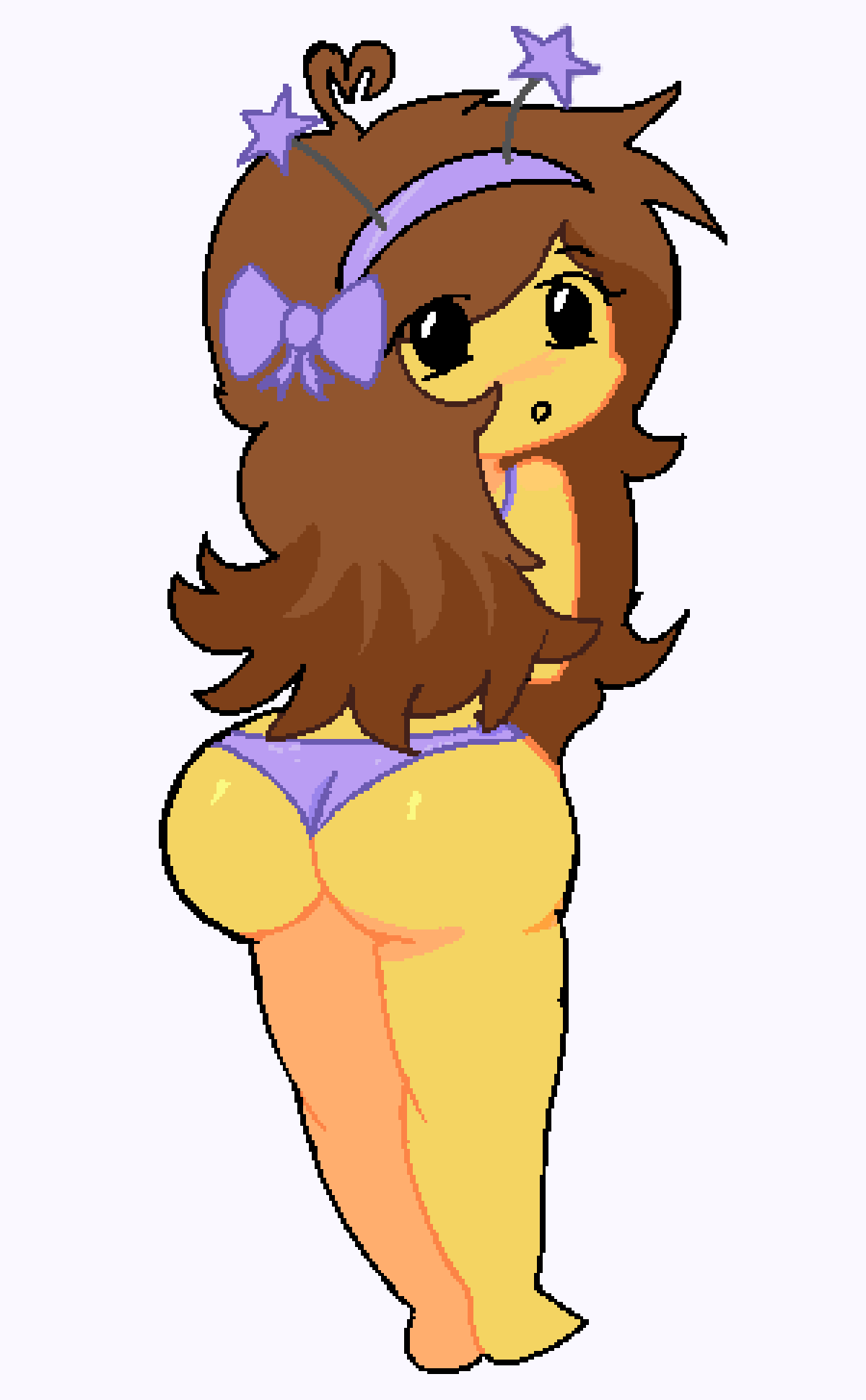 1girls, 2d, 2d (artwork), ass, ass focus, bikini, bloxzrd, bloxzrd (artist), brown hair, female, female only, hairband, long hair, looking at viewer, looking back, pixel art, purple bikini, roblox, roblox avatar, robloxian, solo, solo female, solo focus, standing, tagme, thighs, yellow body, yellow skin