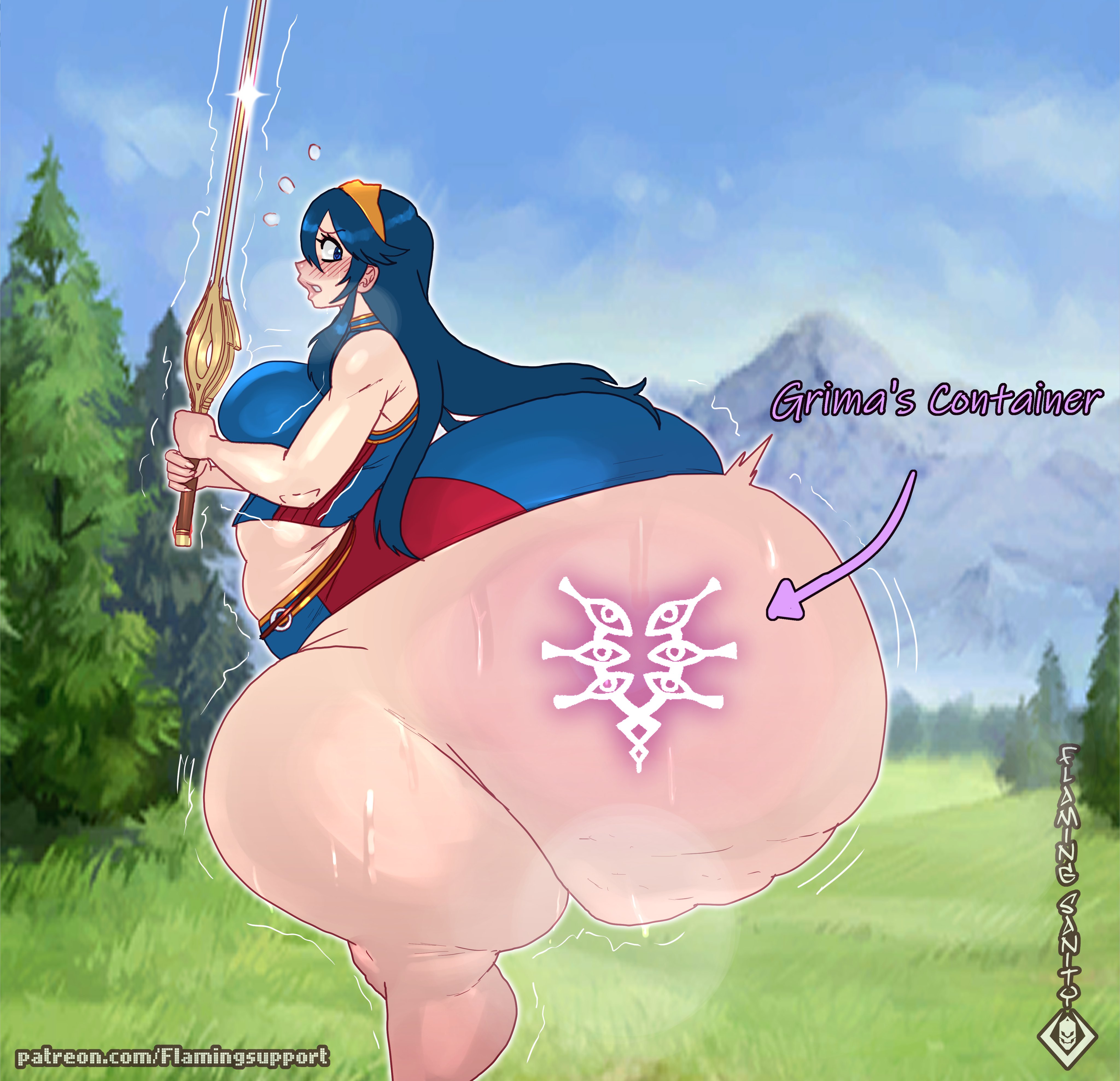 1girls, after transformation, ass body, ass expansion, ass growth, bottom heavy, evil container, female, female only, fire emblem, flamingsanity, grima (fire emblem), hyper, hyper ass, lucina (fire emblem), massive ass, meme, poorly tagged, revealing clothes, solo, solo female, standing, transformation