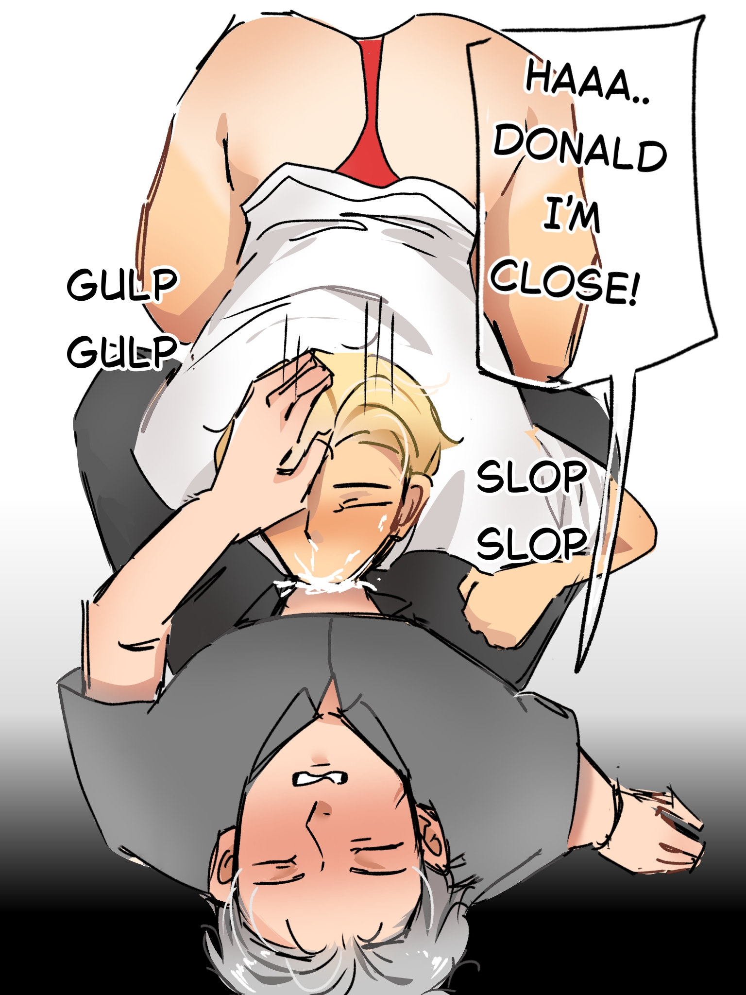big ass, big penis, bill clinton, blonde hair, blowjob, bubba, cum, cum in mouth, cumshot, doggy style, donald trump, donald trump is a slut, gray hair, male only, male penetrating, male penetrating male, old man yaoi, politics, thick thighs, thong, yaoi
