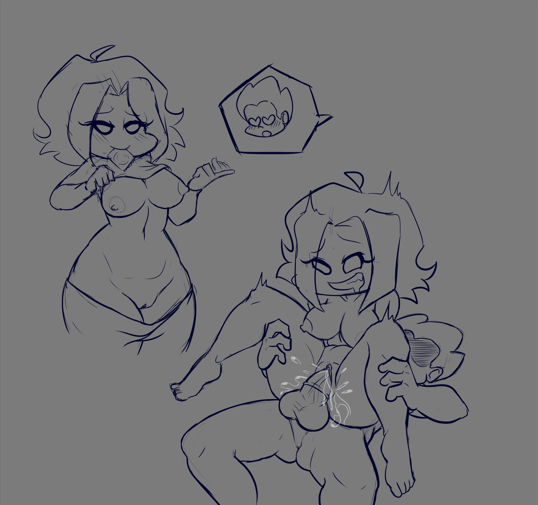 1boy, 1girls, ahoge, areolae, artist request, blush lines, breasts, breasts out, condom, condom in mouth, condom on penis, cowgirl position, enjoying, enjoying sex, heart eyes, legs apart, medium breasts, nene (newgrounds), newgrounds, nipples, no panties, penis, pico (newgrounds), pico's school, pleasure face, pleasured female, pussy, reverse cowgirl position, sex, shirt lift, sketch, smiling, vaginal fluids, vaginal penetration, vaginal sex