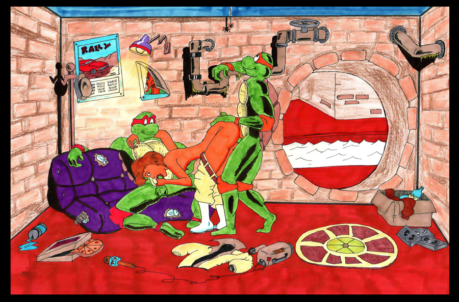 2boys akabur april_o'neil april_o'neil_(tmnt_1987) female human male michelangelo penis raphael straight straight_hair teenage_mutant_ninja_turtles tmnt_1987