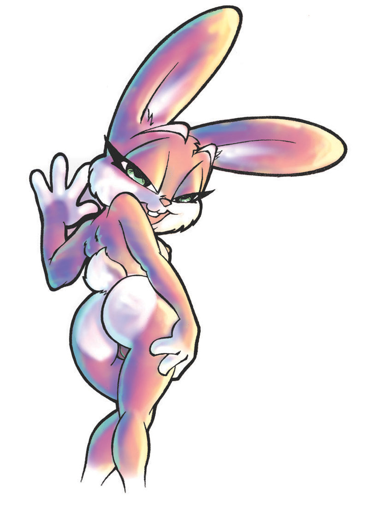 4_fingers anthro ass babs_bunny back_view female female_only fur furry furry_ass furry_ears hand_on_leg long_ears looking_at_viewer looking_back mammal pink_fur rabbit solo tagme tiny_toon_adventures uncensored white_fur