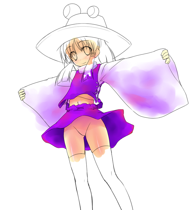 hat no_panties solo suwako_moriya sw thighhighs touhou work_in_progress