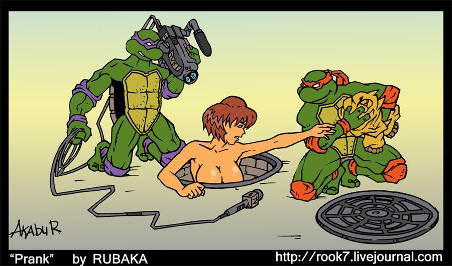 1girls 2boys akabur april_o'neil april_o'neil_(tmnt_1987) brothers donatello female human interspecies male michelangelo straight straight_hair teenage_mutant_ninja_turtles tmnt_1987 turtle